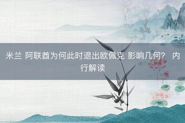 米兰 阿联酋为何此时退出欧佩克 影响几何？ 内行解读